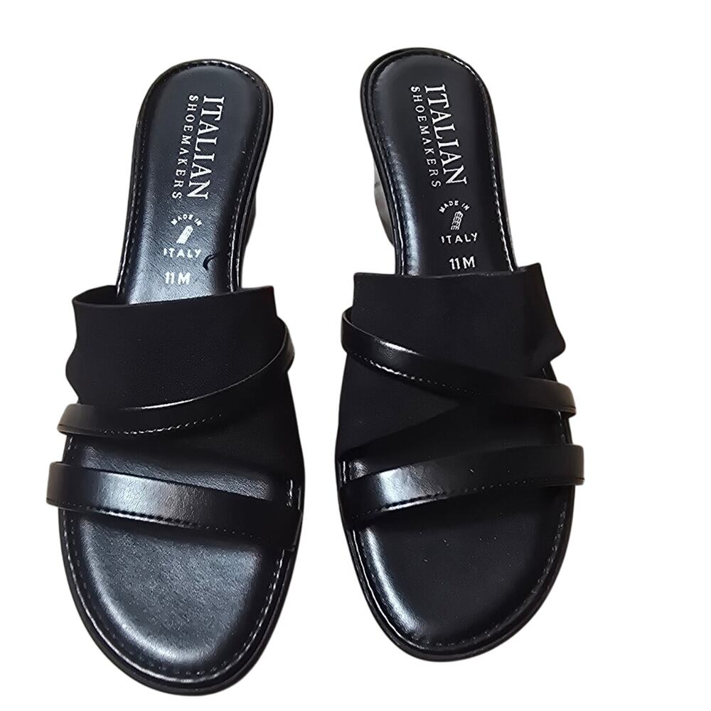 Italian Shoemakers Black Wedge Summer Women's Sandal 11M